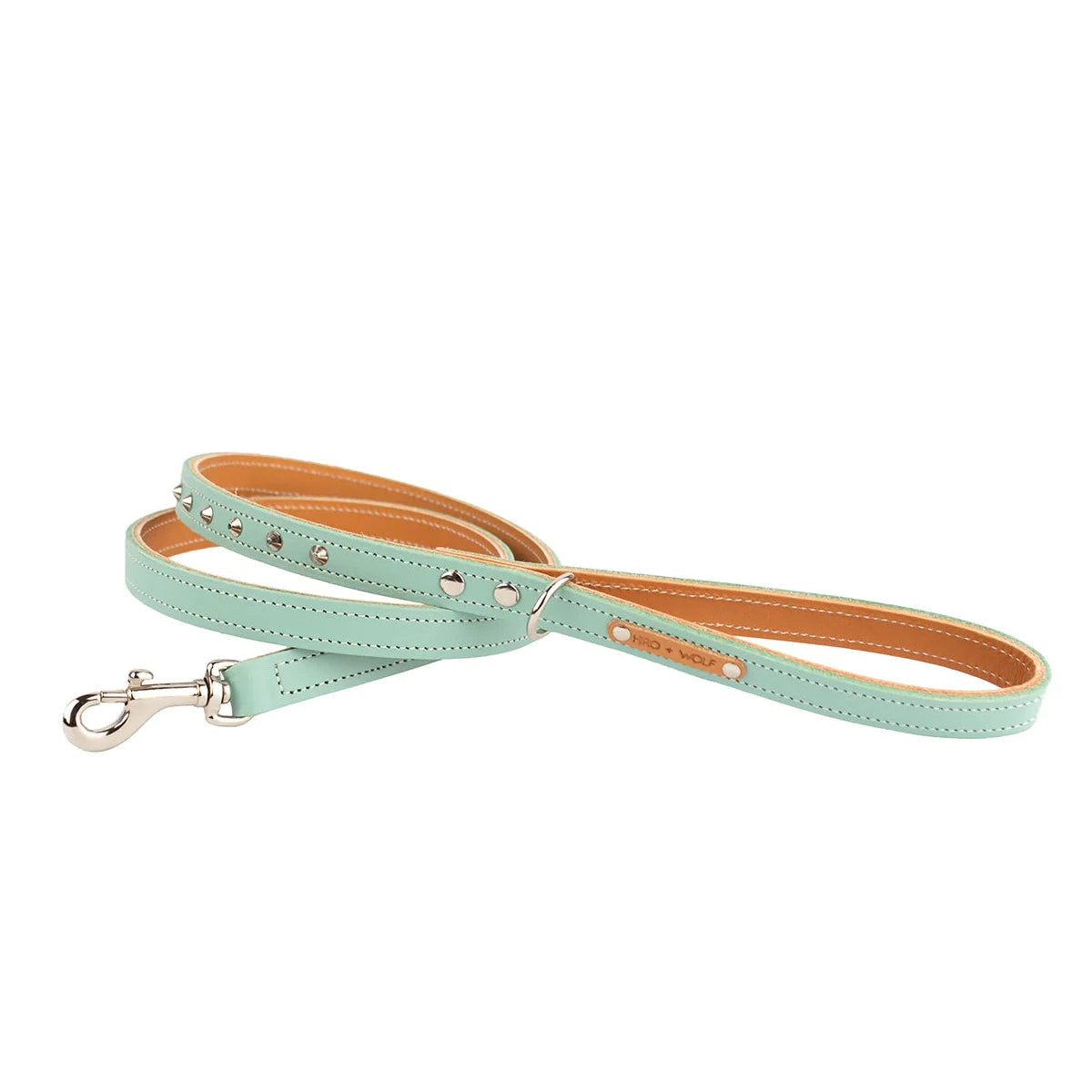 Luxury Leather Duo Tone Studded Dog Lead In Mint & Tan