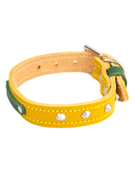 Luxury Leather Duo Tone Studded Dog Collar In Yellow & Green