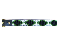 Designer Beaded Leather Dog Collar Nyoki Green Diamonds