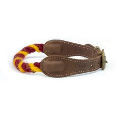 Burgundy and Yellow 100% British Wool Dog Collar