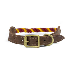 Burgundy and Yellow 100% British Wool Dog Collar