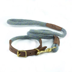Blue Tweed 100% British Wool Dog Collar and Lead