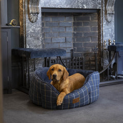 Navy Tweed Oval Snuggle Dog Bed by House of Paws
