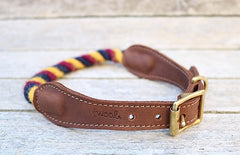 Navy, Burgundy and Yellow 100% British Wool Dog Collar