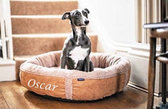 Personalised Caramel Fleece Donut Dog Bed
