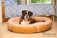 Personalised Caramel Fleece Donut Dog Bed