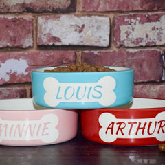 Personalised Ceramic Bone Design Dog Bowls