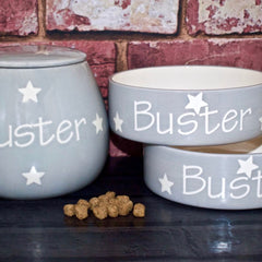 Personalised Ceramic Polka Dots Dog Bowls & Treat Jar Set