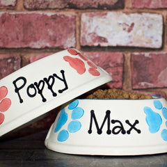 Personalised Ceramic Slanted Paw Print Dog Bowls | Slanted Spaniel Bowls