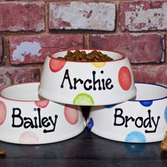Personalised Ceramic Slanted Spotty Dog Bowls