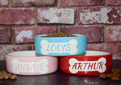Personalised Ceramic Bone Design Dog Bowls