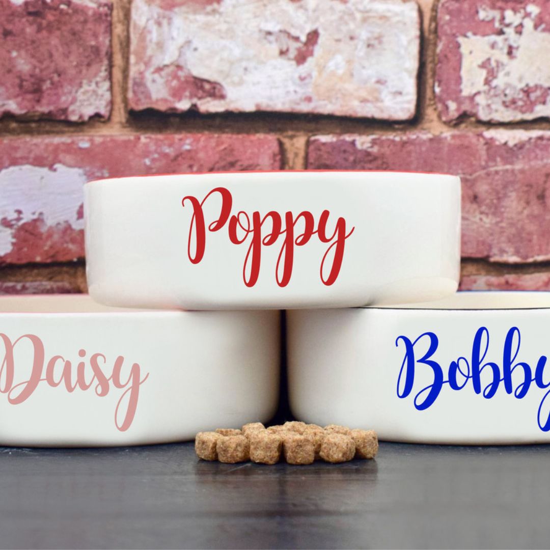 Personalised Script Dog Bowls | Black and White Dog Bowls