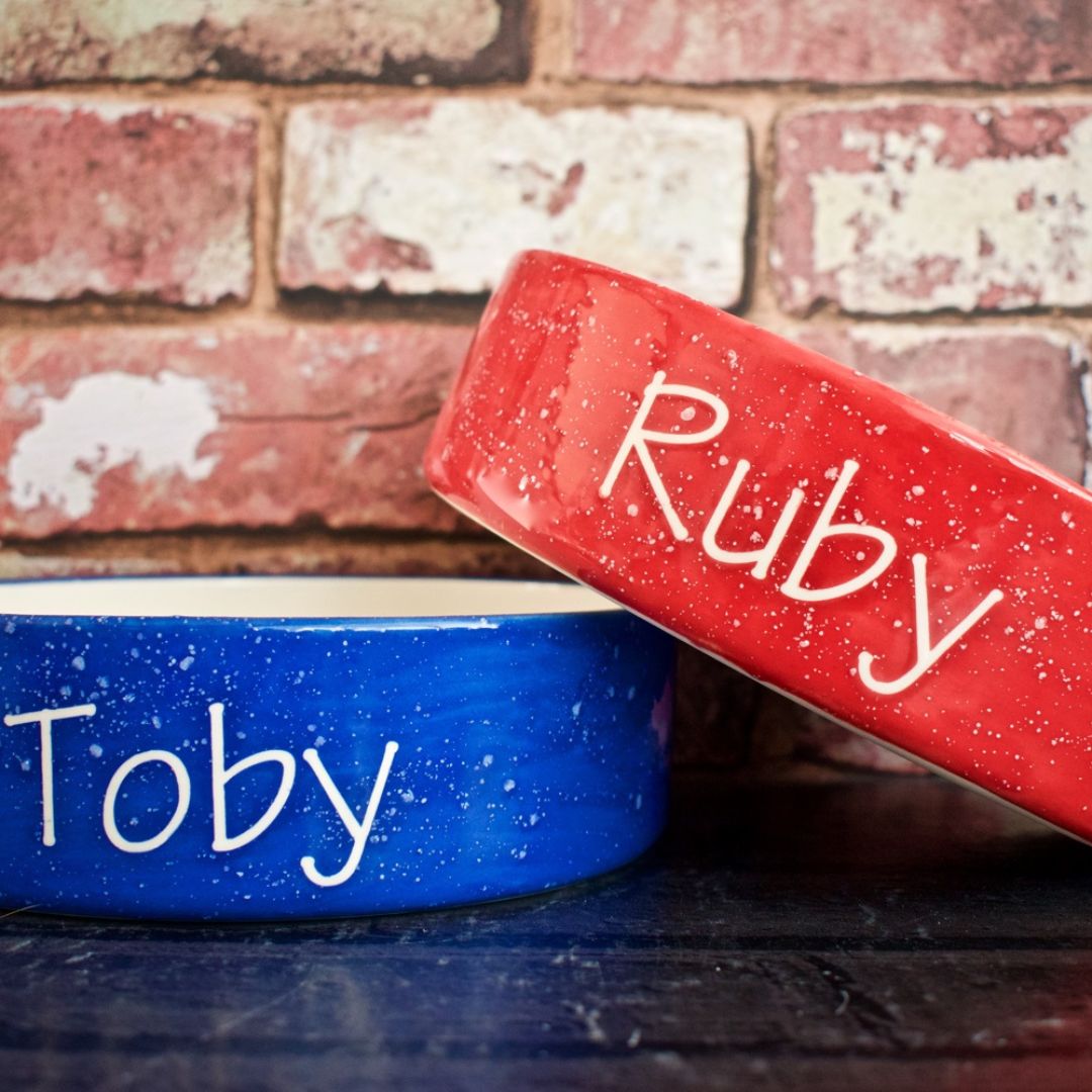 Personalised Speckled Design Dog Bowls