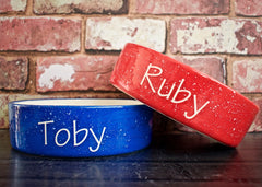 Personalised Speckled Design Dog Bowls