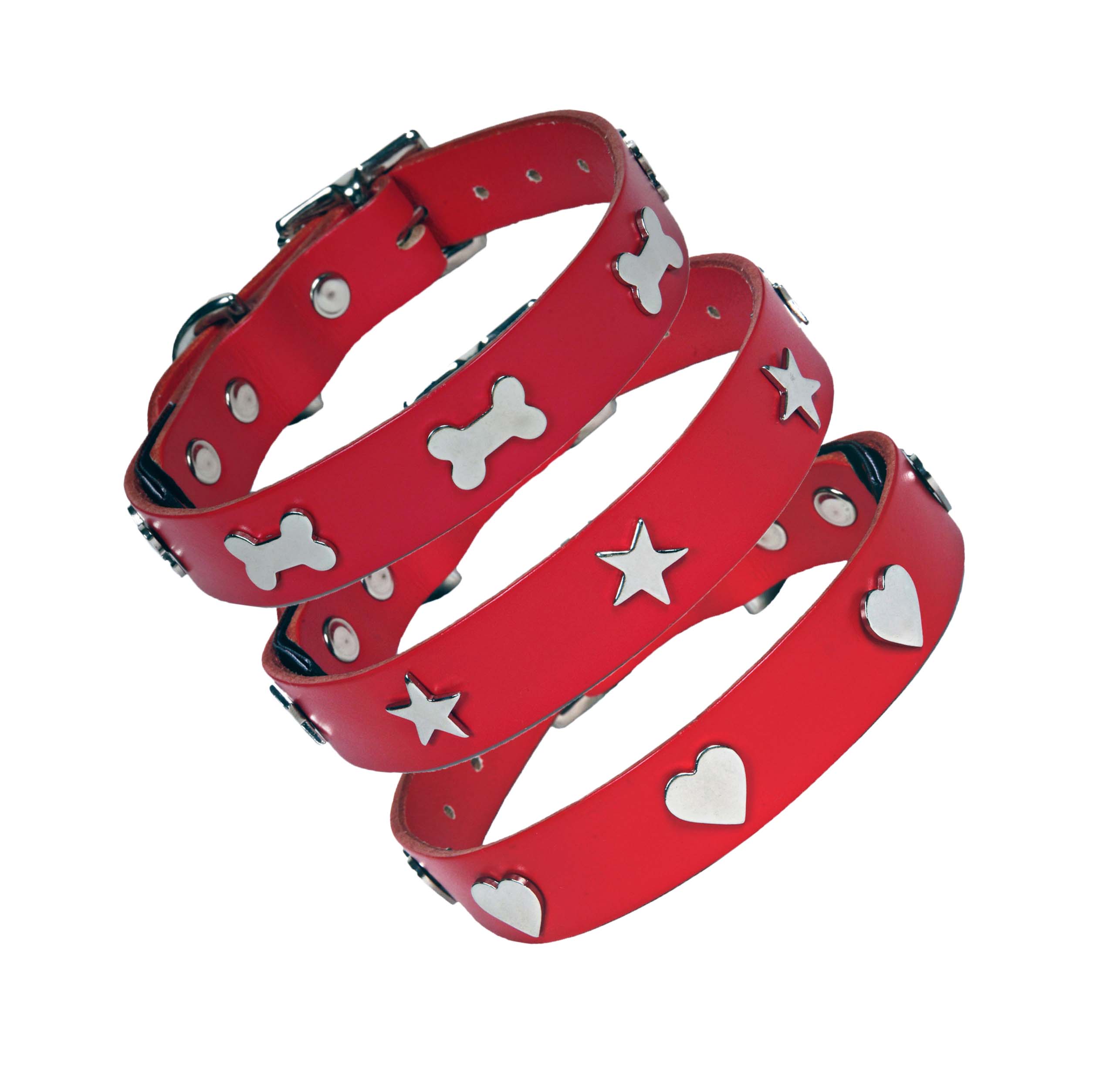 Creature Clothes Red Leather Dog Collar With Silver Studs
