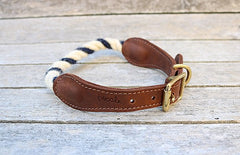 White and Blue 100% British Wool Dog Collar