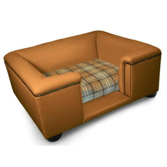 Sandringham Dog Sofa Chesterfield In Camel Faux Leather Tan & Dove