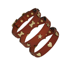 Creature Clothes Tan Leather Dog Collar With Brass Studs
