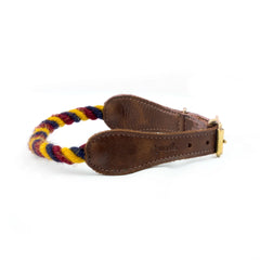 Navy, Burgundy and Yellow 100% British Wool Dog Collar