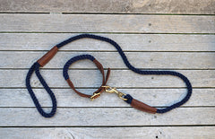 Navy Blue 100% British Wool Dog Collar and Lead