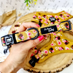 Vintage Yellow Buttercup Peonies Dog Collar