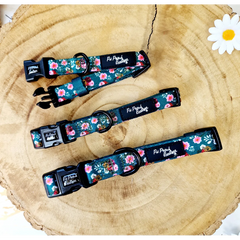 Vintage Clover Green Peonies Dog Collar
