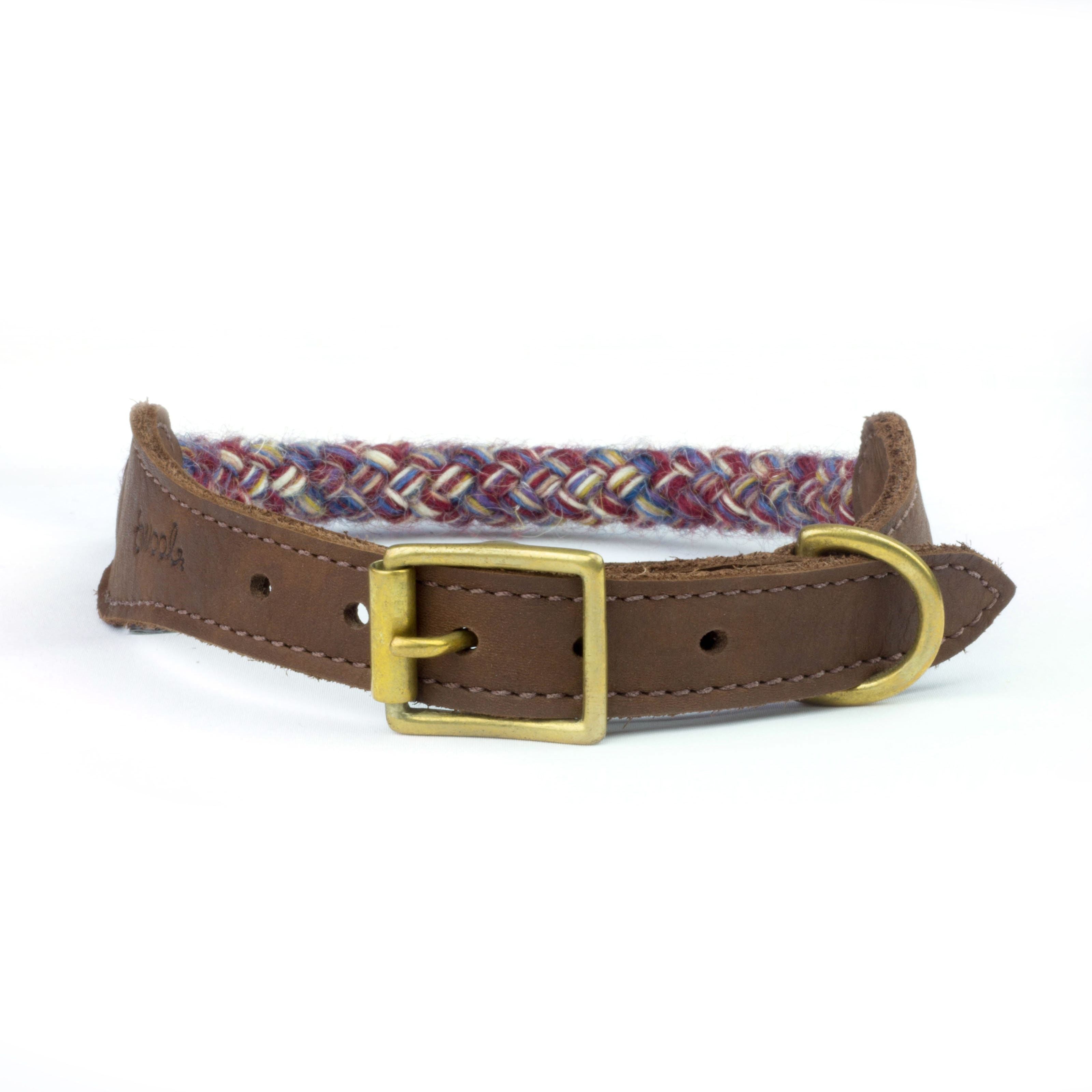 Purple Multi Braided 100% British Wool Dog Collar