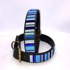 Luxury Masai Beaded Leather Dog Collars In Blue