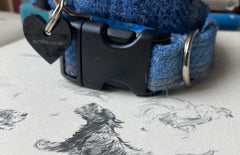 Denim Blue Harris Tweed Dog Collar | Handmade Dog Collars UK