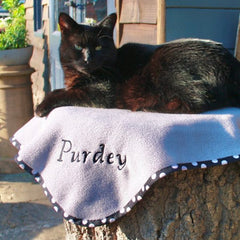 Luxury Personalised Pet Blankets In Silver Grey With Black/Cream Spots