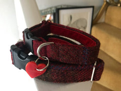 Berry Crumble Red Tweed Dog Collar Handmade UK