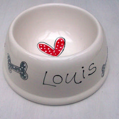Personalised Hearts and Bones Ceramic Dog Bowl