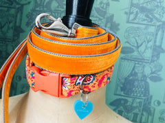 Burwash Country Corduroy Dog Collar and Marmalade Orange Velvet Lead Set