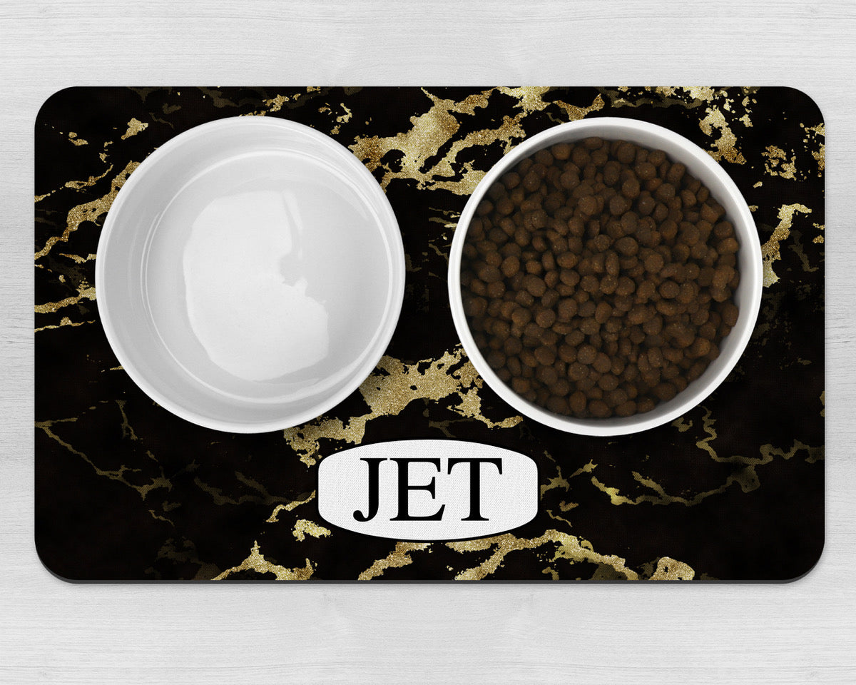 Personalised Black Marble Effect Neoprene Pet Bowl Placemat