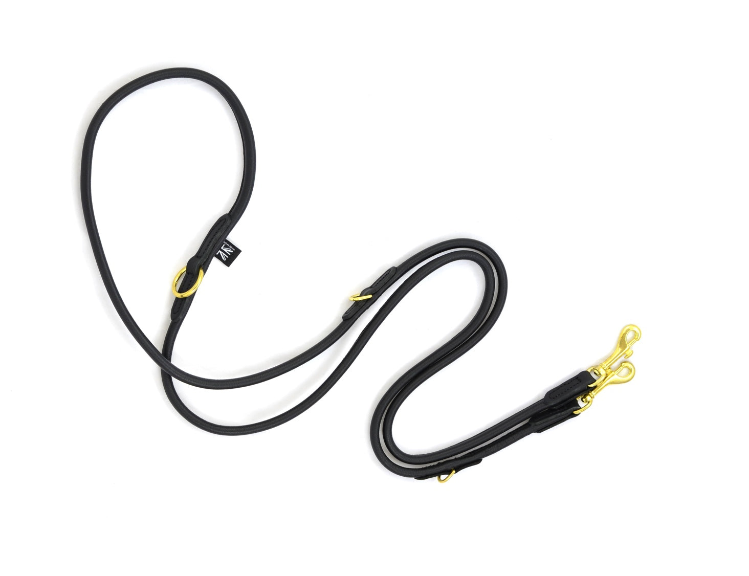 Multi-Purpose Luxury Leather Dog Training Lead Black With Brass