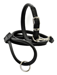 Dogs & Horses Rolled Leather Dog Collar and Lead Set Black With Chrome
