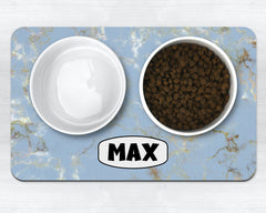 Personalised Blue Marble Effect Neoprene Pet Bowl Placemat