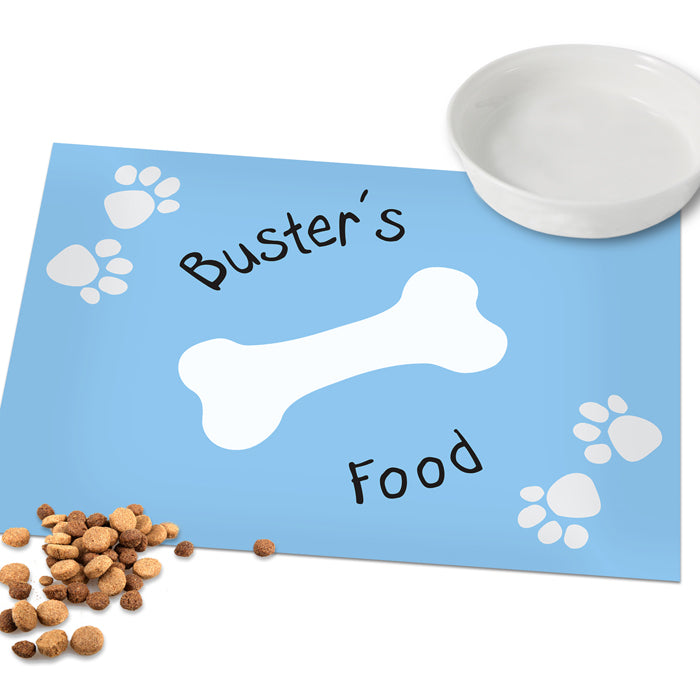 Blue Paw Print Bone Personalised Placemat for Dogs
