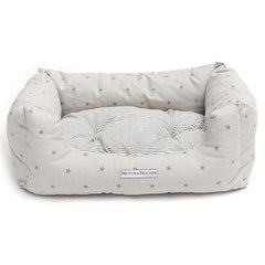 Luxury Grey Stars & Charcoal Stripe Boxy Dog Bed by Mutts & Hounds
