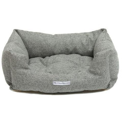 Luxury Stoneham Grey Tweed Boxy Dog Bed by Mutts & Hounds