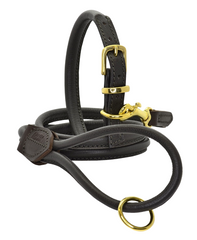 Dogs & Horses Rolled Leather Dog Collar and Lead Set Brown