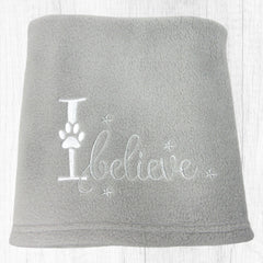 I Believe Grey Fleece Christmas Pet Blanket | Christmas Gifts For Dogs