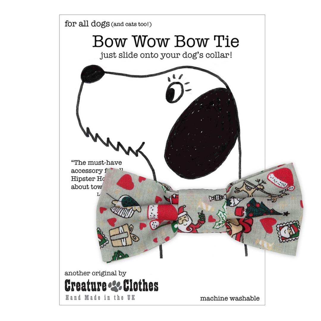 Creature Clothes Santa Print Dog Bow Tie