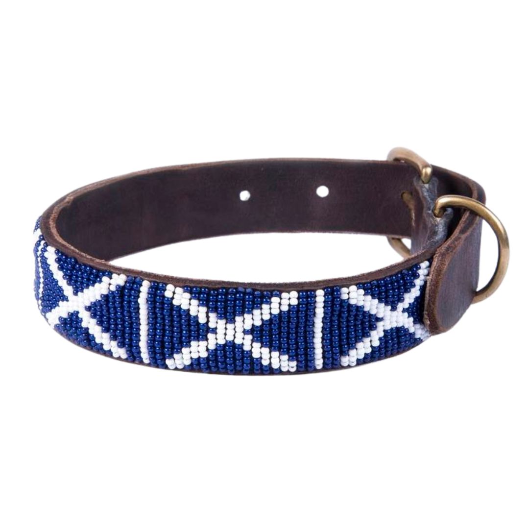 Designer Beaded Leather Dog Collar St Andrew's Cross