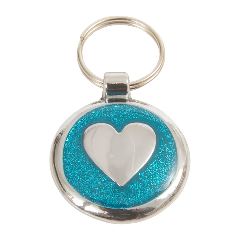 Luxury Glitter Azure Blue Heart Designer Dog Tag Shimmer Range
