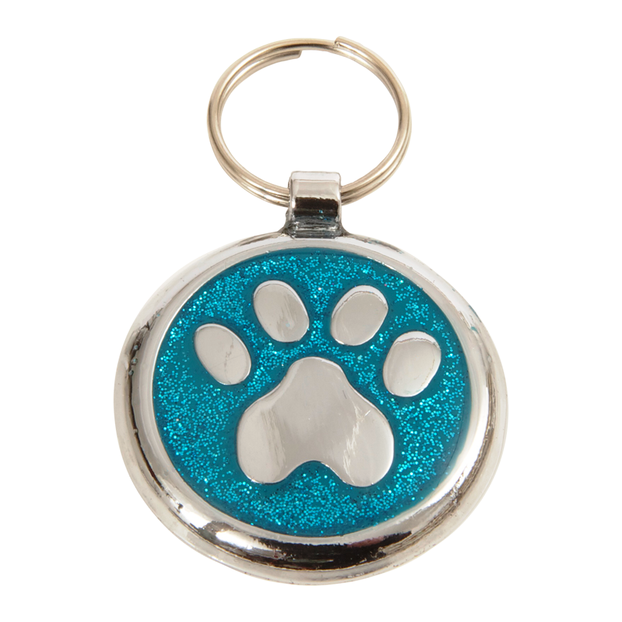 Luxury Glitter Azure Blue Paw Print Designer Dog Tag Shimmer Range