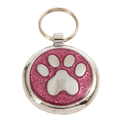 Luxury Glitter Pink Paw Print Designer Dog Tag Shimmer Range