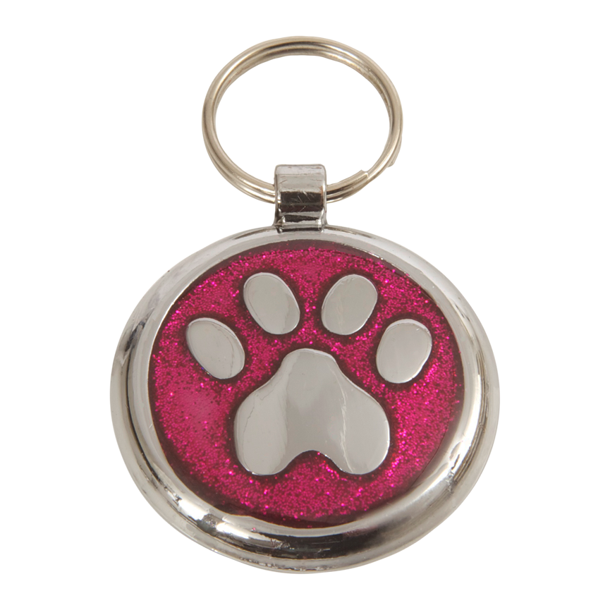 Luxury Glitter Deep Pink Paw Print Designer Dog Tag Shimmer Range