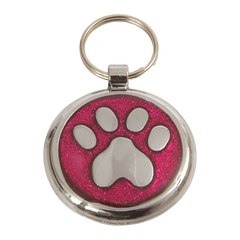 Luxury Glitter Deep Pink Paw Print Designer Dog Tag Shimmer Range