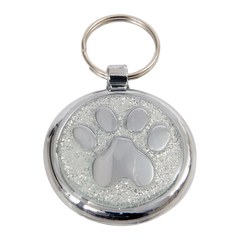 Silver Sparkle Paw Print Small 20mm Designer Dog Tag Shimmer Range